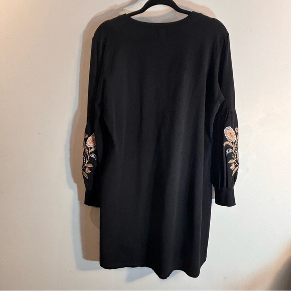 LUNA MOON Sz L Tunic Embroidered Long Puff Sleeves Jersey Knit High Low - Picture 8 of 8